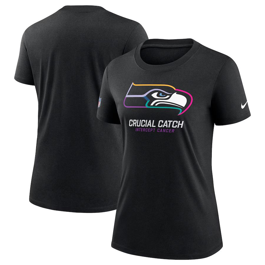 Women Seattle Seahawks 2024 Nike NFL black T shirts ->nfl t-shirts->Sports Accessory